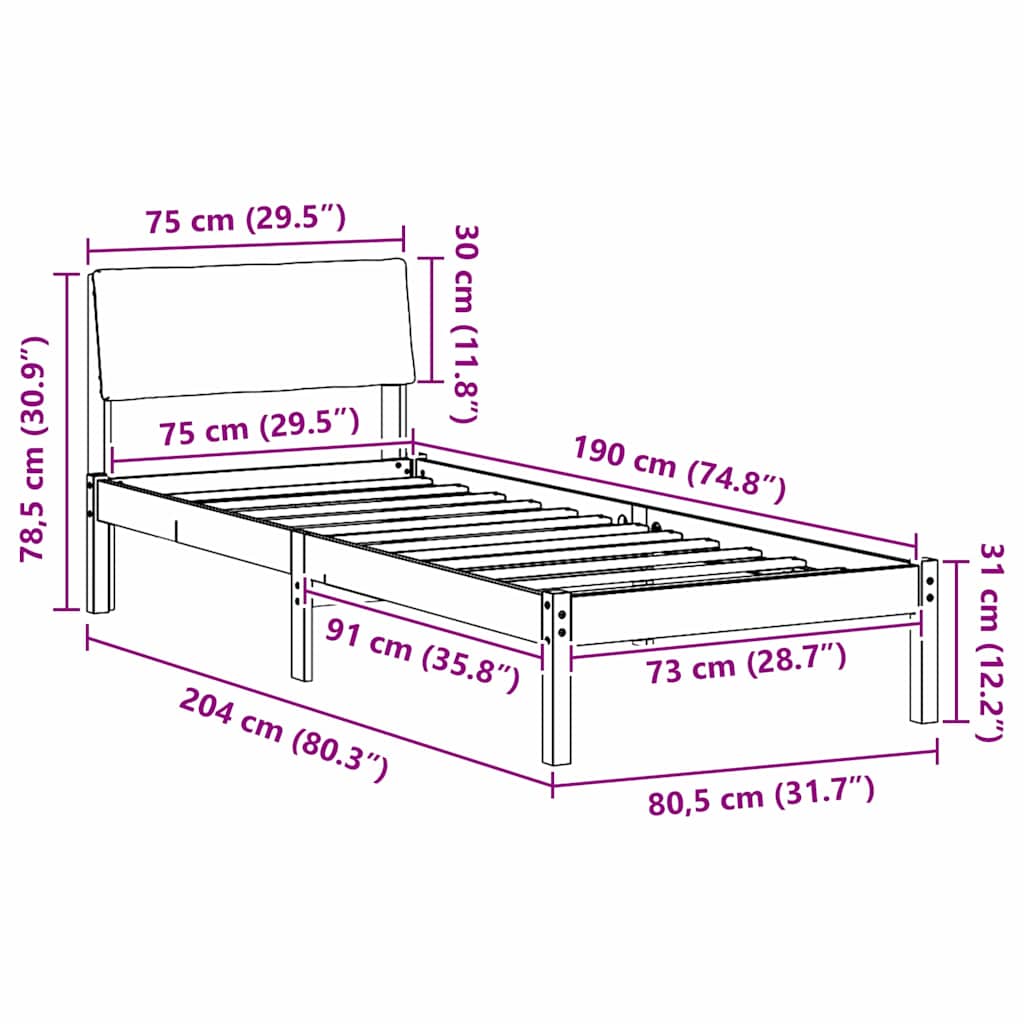 Bettgestell Weiß und Hellgrau 75 x 190 cm Massivholz Kiefer