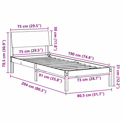 Bettgestell Weiß und Hellgrau 75 x 190 cm Massivholz Kiefer