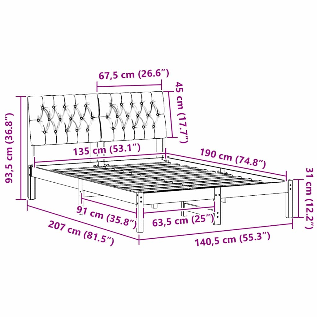 Bettgestell mit gepolstertem Kopfteil Braun 135 x 190 cm
