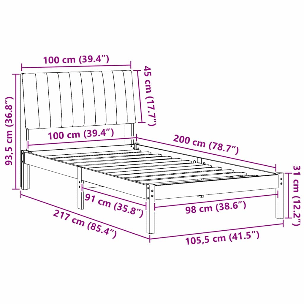 Bettrahmen mit Kopfteil Braun 100 x 200 cm Massives Kiefernholz