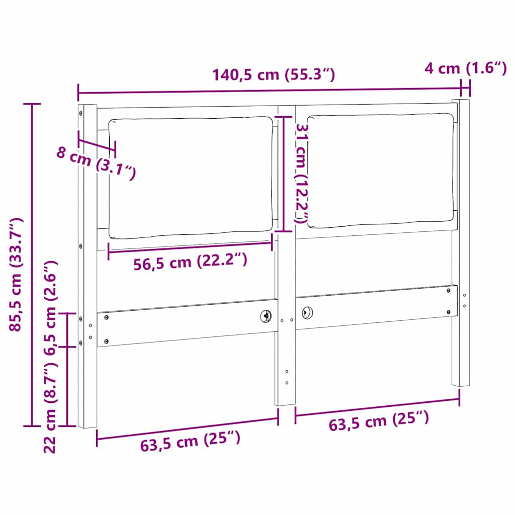 vidaXL Kopfteil Sonstiges Braun 135 cm Massivholz Kiefer
