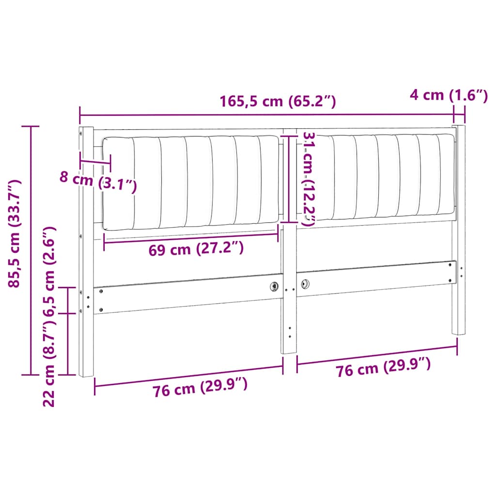 vidaXL Gepolstertes Kopfteil Weiß 160 cm Massives Kiefernholz