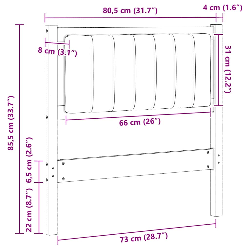 vidaXL Gepolstertes Kopfteil Braun 75 cm Massives Kiefernholz