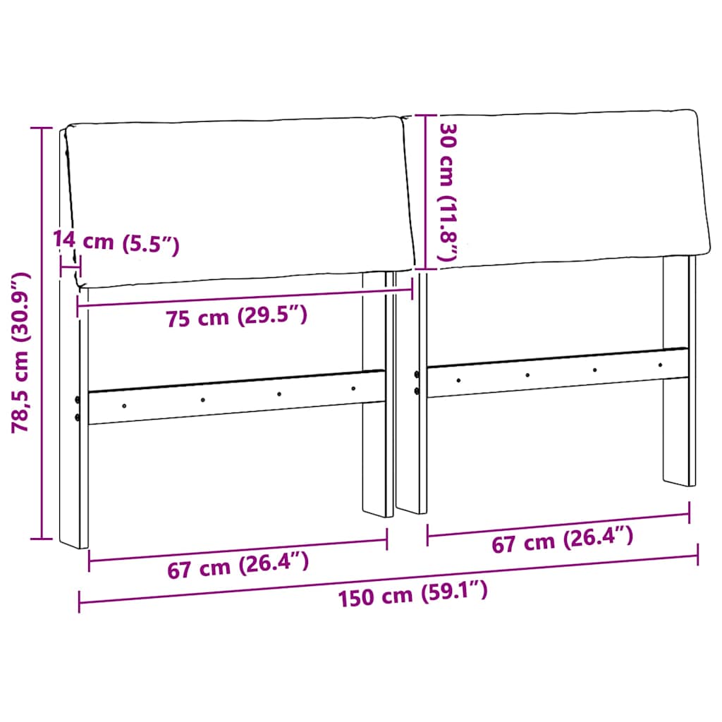 vidaXL Gepolstertes Kopfteil Schwarz 150 cm Massives Kiefernholz