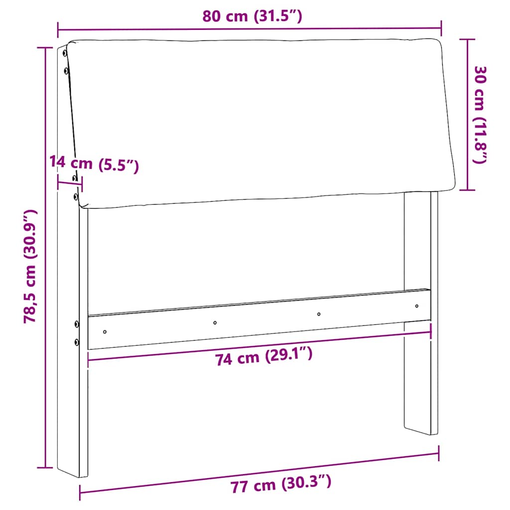Gepolstertes Kopfteil Schwarz 80 cm Massives Kiefernholz