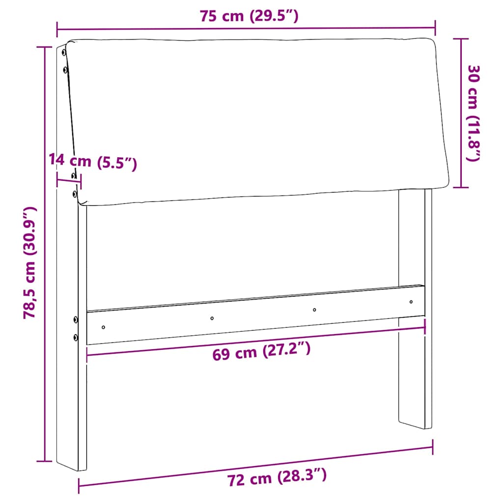 Gepolstertes Kopfteil Schwarz 75 cm Massives Kiefernholz