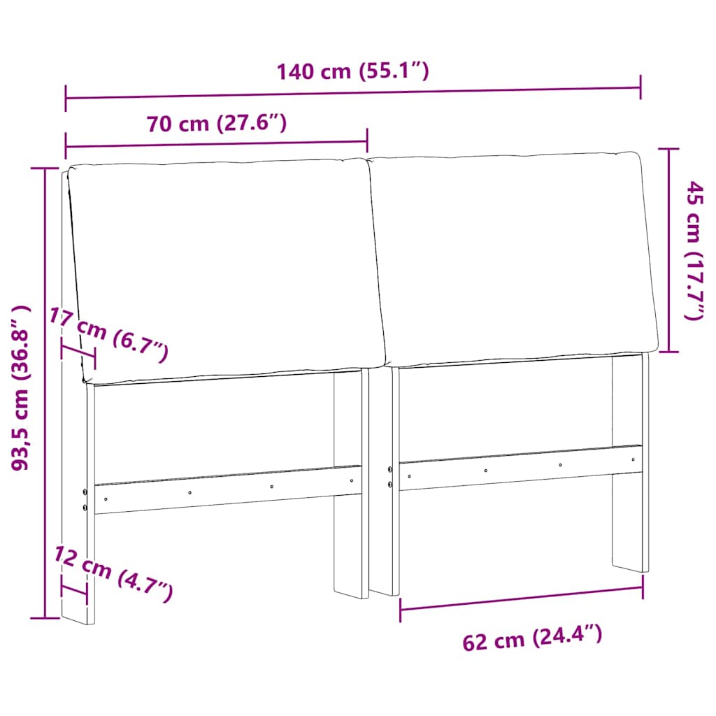 vidaXL Gepolstertes Kopfteil Schwarz 140 cm Massives Kiefernholz