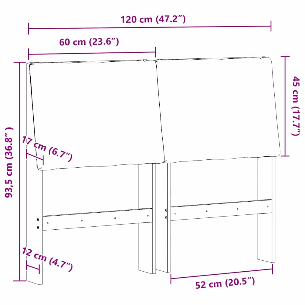 Gepolstertes Kopfteil Dunkelgrau 120 cm Massives Kiefernholz