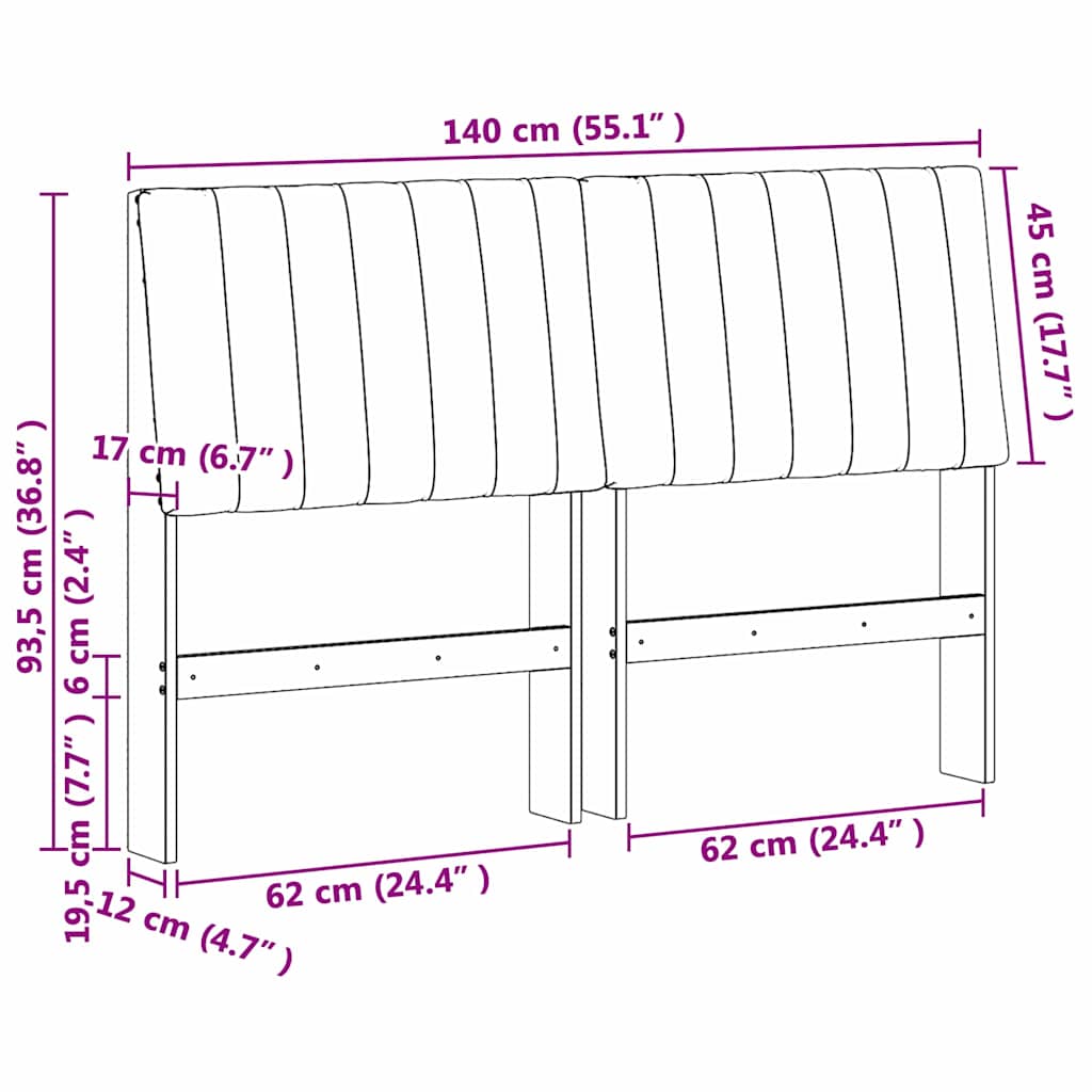Gepolstertes Kopfteil Dunkelgrau 140 cm Massives Kiefernholz