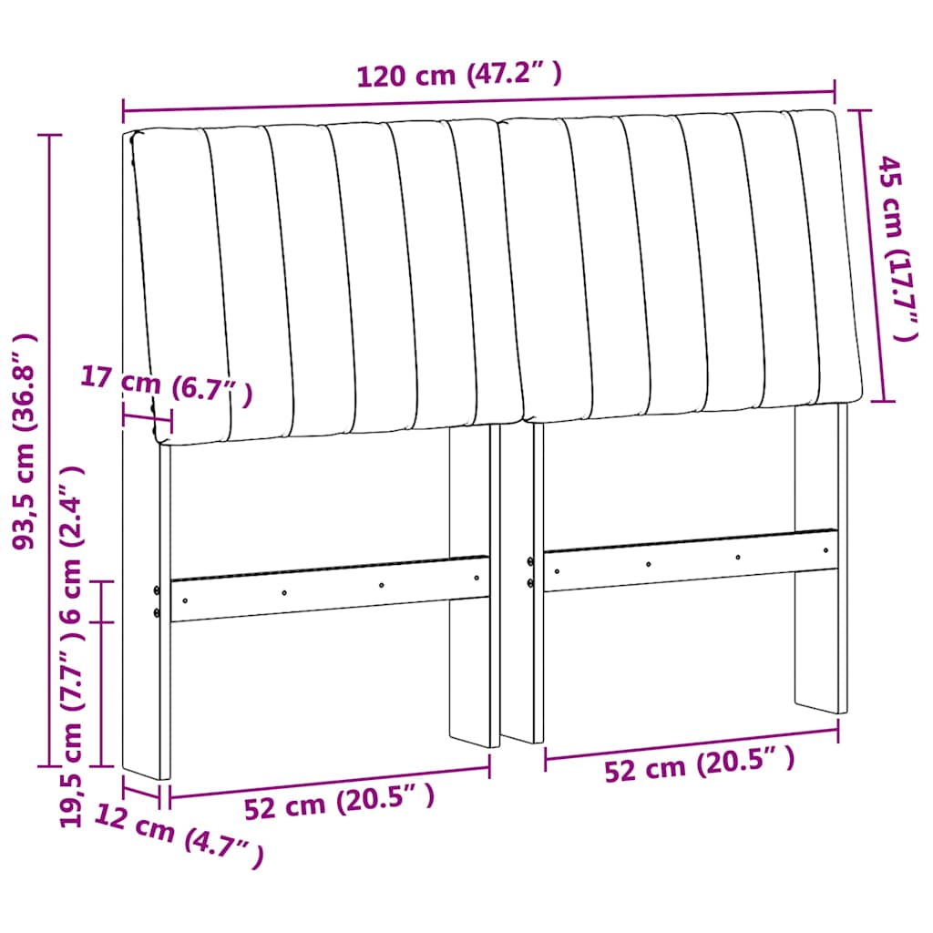 Gepolstertes Kopfteil Hellgrau 120 cm Massives Kiefernholz
