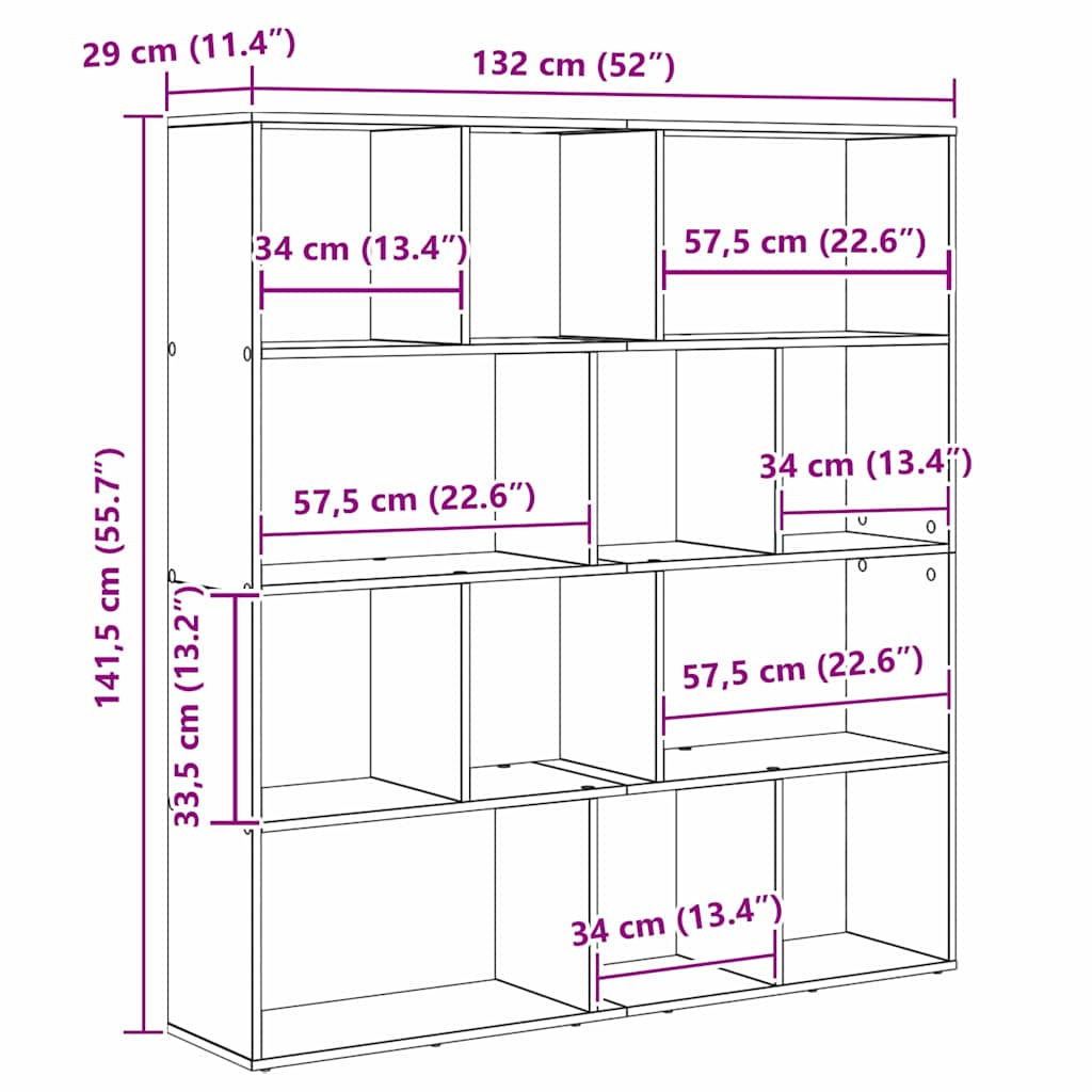 Bücherregal Schwarz Eichen-Optik 132 x 29 x 141,5 cm