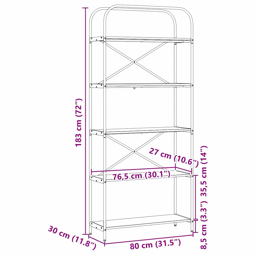 vidaXL Bücherregal Graues Sonoma 80 x 30 x 183 cm Holzwerkstoff