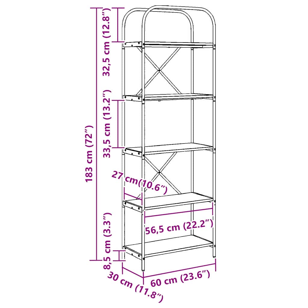 vidaXL Bücherregal Artisan-Eiche 60 x 30 x 183 cm Holzwerkstoff