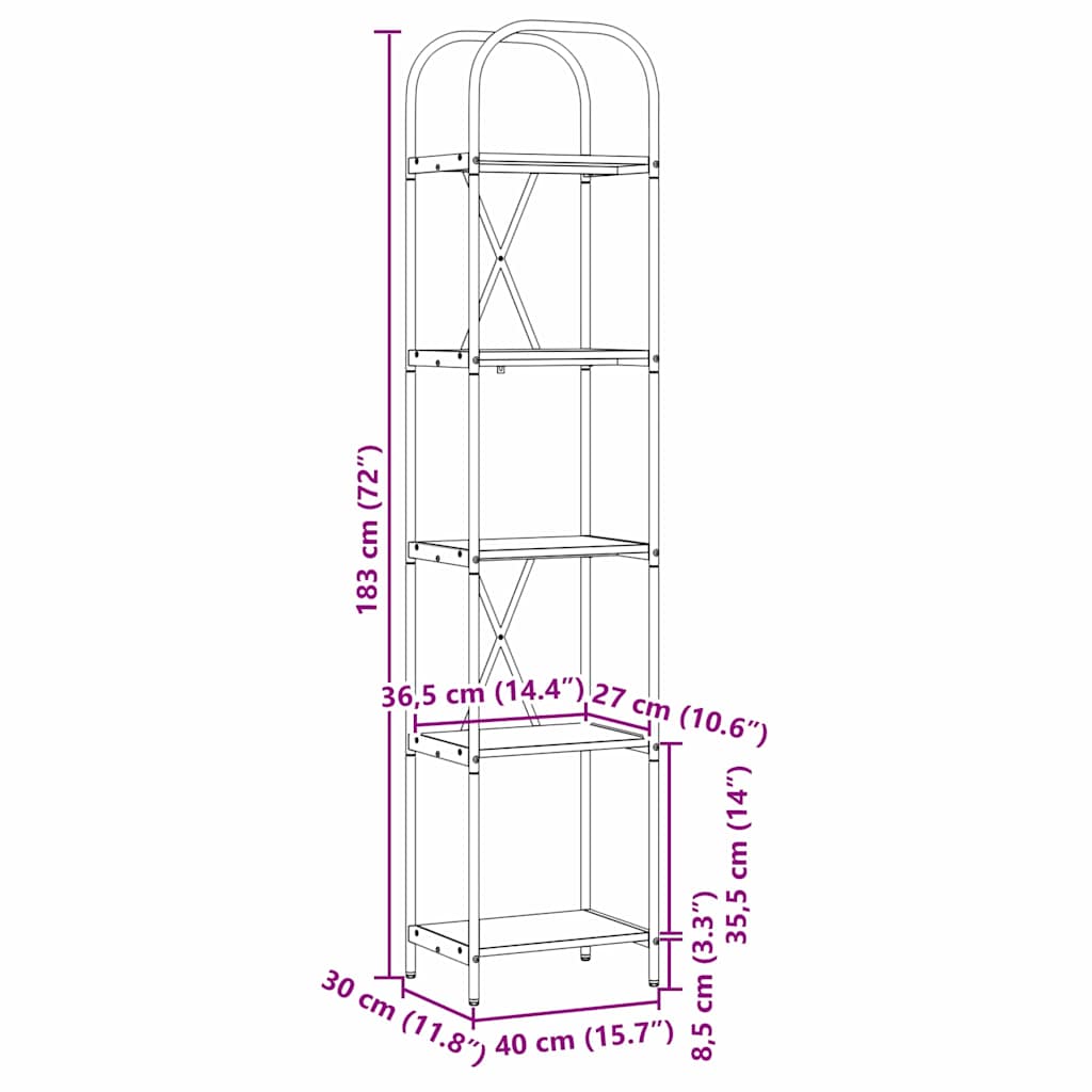 vidaXL Bücherregal Graues Sonoma 40 x 30 x 183 cm Holzwerkstoff