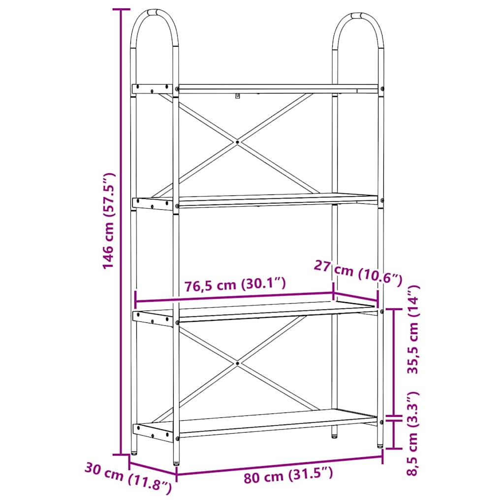 vidaXL Bücherregal Sonoma-Eiche 80 x 30 x 146 cm Holzwerkstoff
