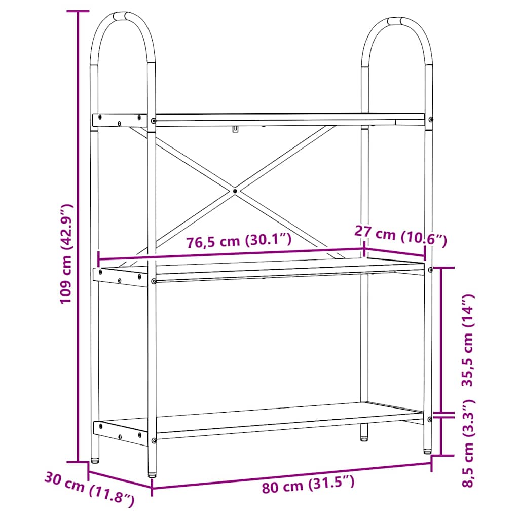 vidaXL Bücherregal Sonoma-Eiche 80 x 30 x 109 cm Holzwerkstoff