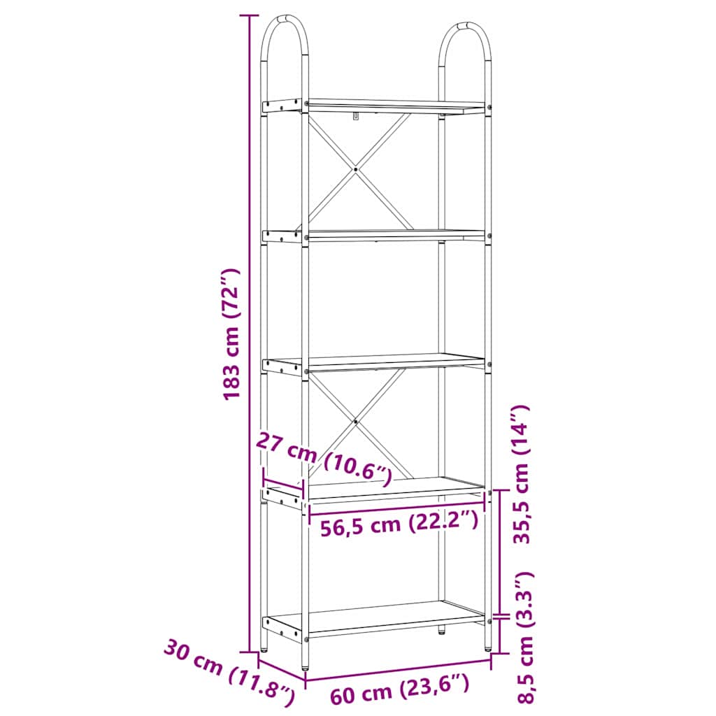 vidaXL Bücherregal Schwarz Eichen-Optik 60 x 30 x 183 cm Holzwerkstoff