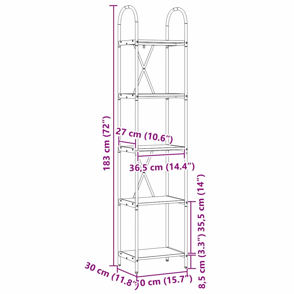 vidaXL Bücherregal Graues Sonoma 40 x 30 x 183 cm Holzwerkstoff