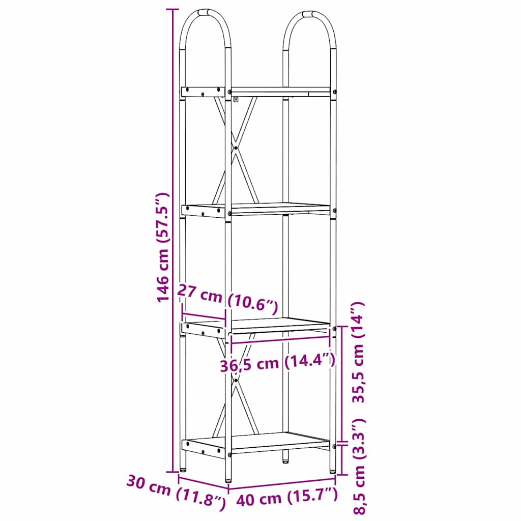 vidaXL Bücherregal Geräucherte Eiche 40 x 30 x 146 cm Holzwerkstoff
