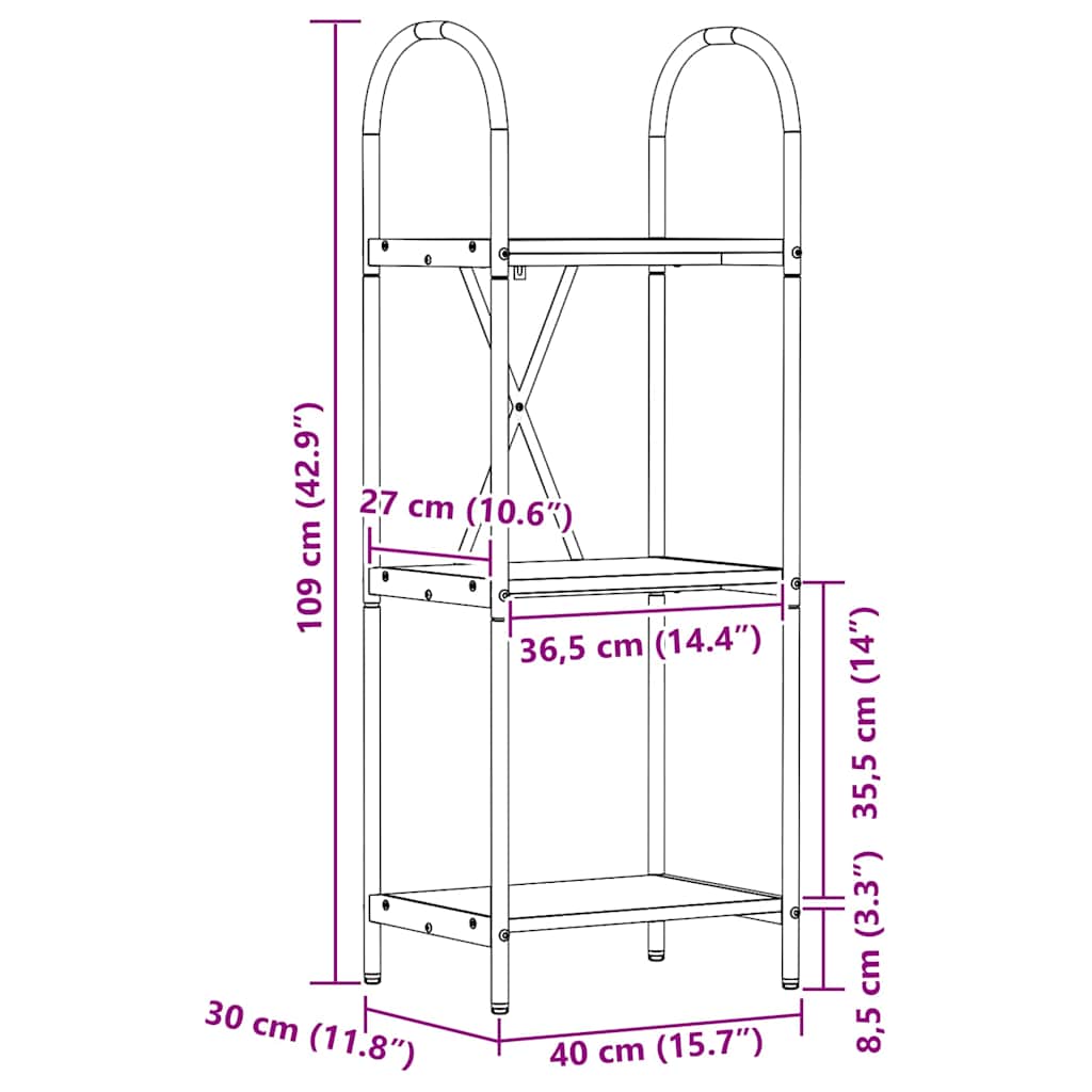vidaXL Bücherregal Schwarz Eichen-Optik 40 x 30 x 109 cm Holzwerkstoff