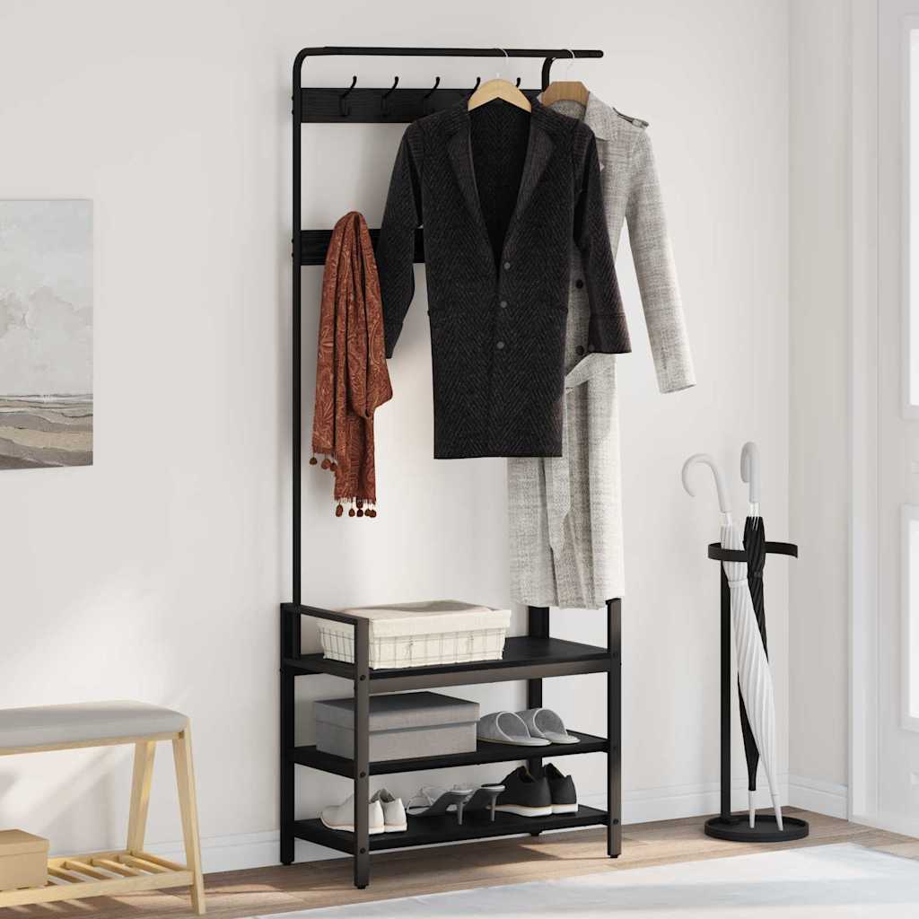 Garderobenständer Schwarz Eichen-Optik 75 x 34 x 184 cm