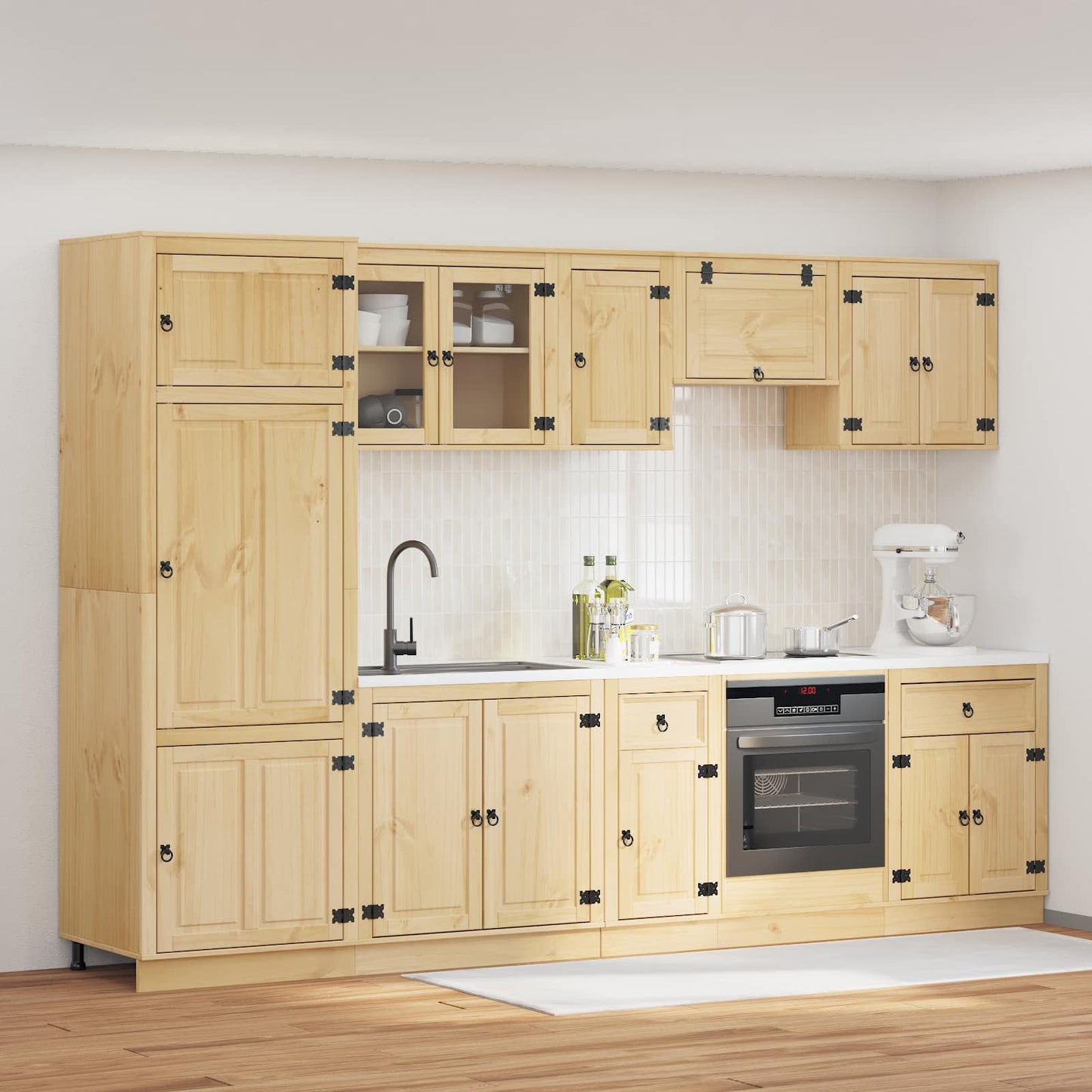 vidaXL Armoire avec étagère SKI 9 pcs Marron miel Bois de pin massif