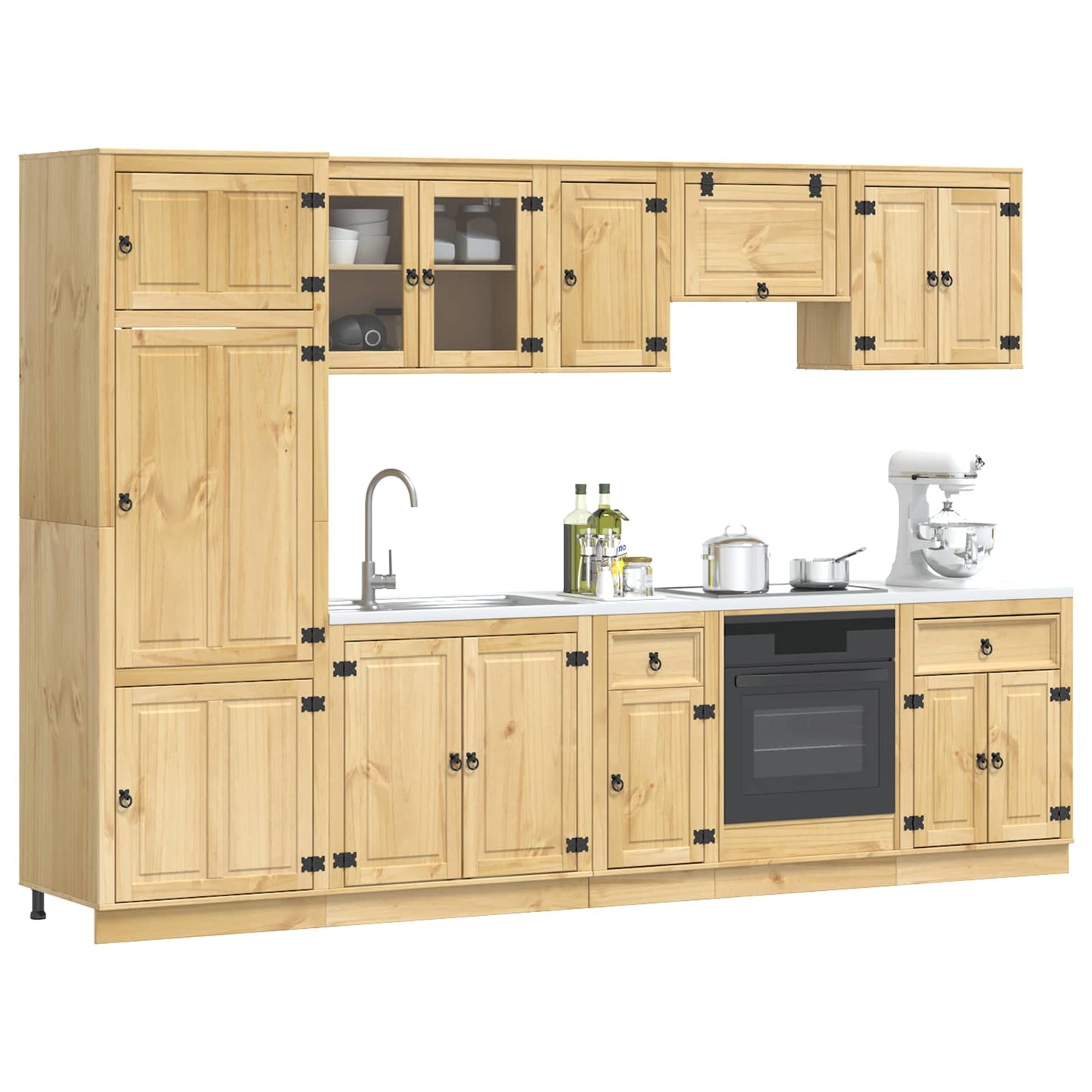 vidaXL Armoire avec étagère SKI 9 pcs Marron miel Bois de pin massif