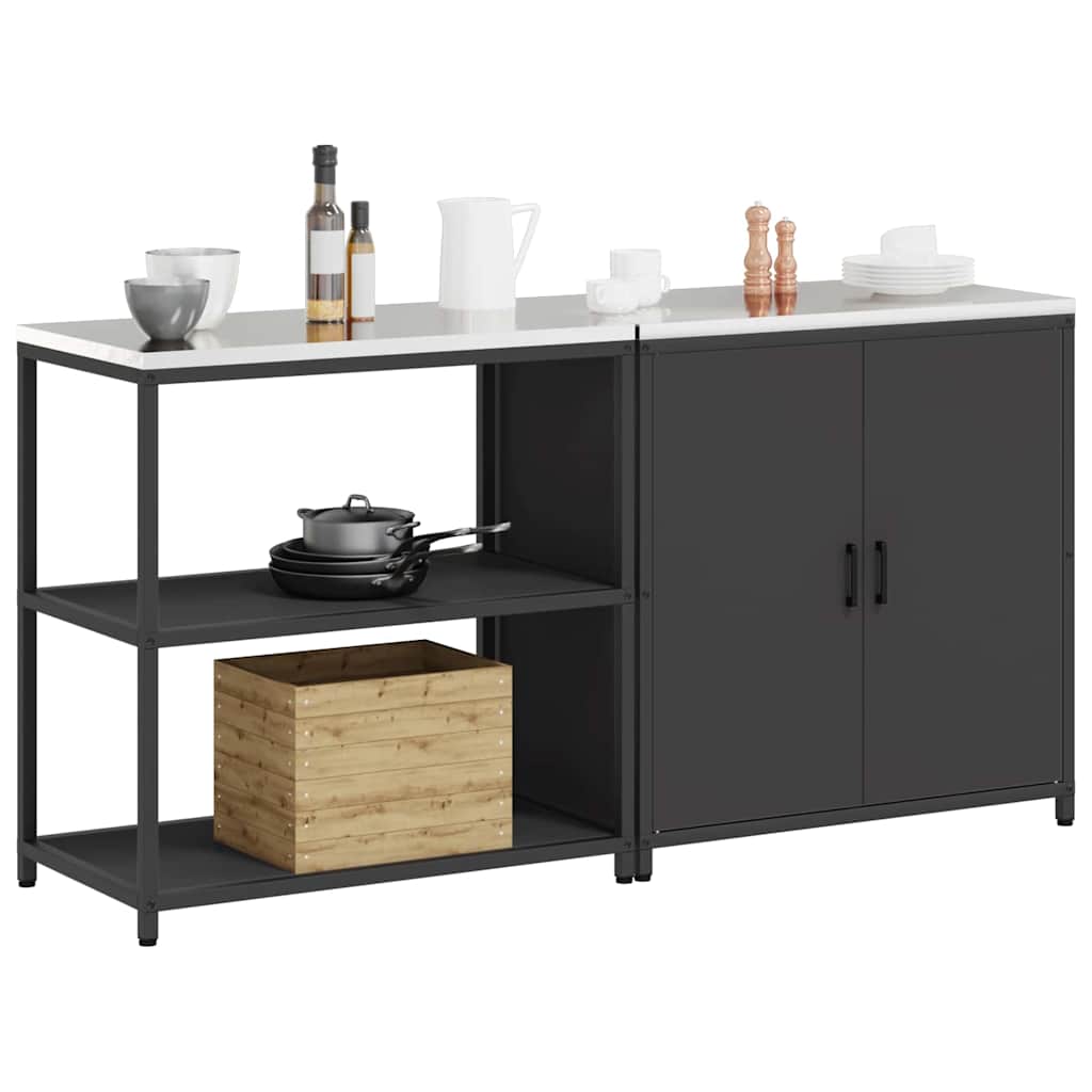 vidaXL Aufbewahrungsset für die Küche mit Regal mit Tür 2 pcs Schwarz