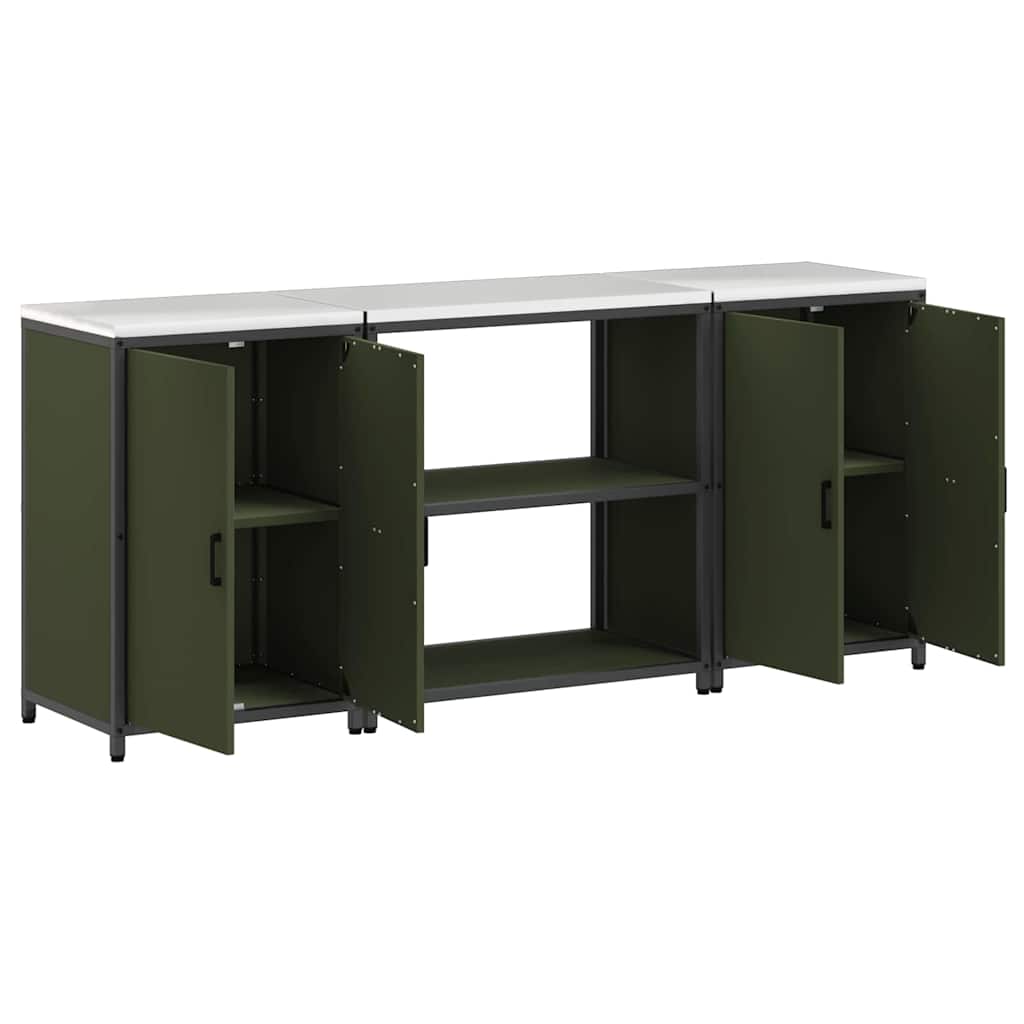 vidaXL Aufbewahrungsset für die Küche mit Regal 3 pcs Olive Grün