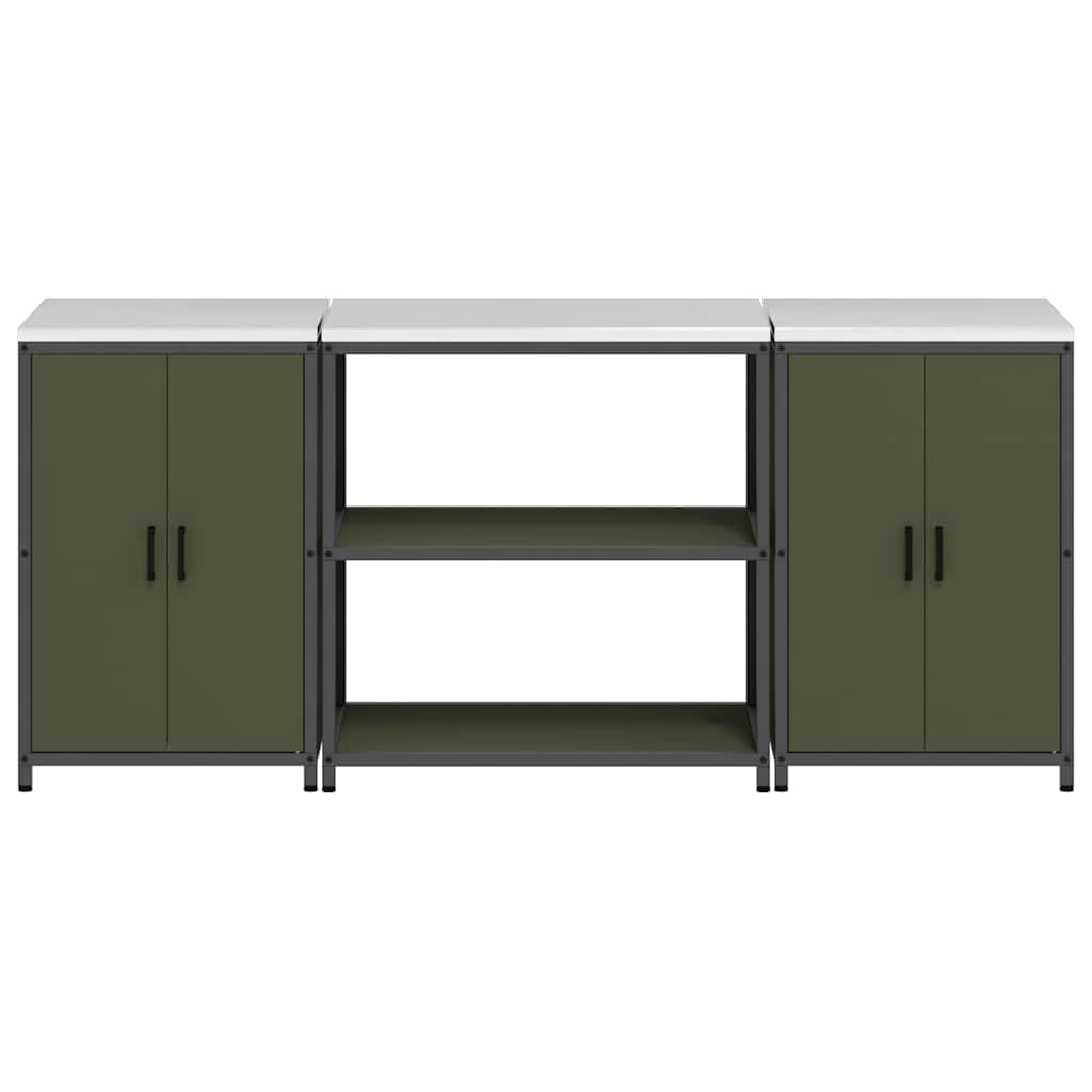 vidaXL Aufbewahrungsset für die Küche mit Regal 3 pcs Olive Grün