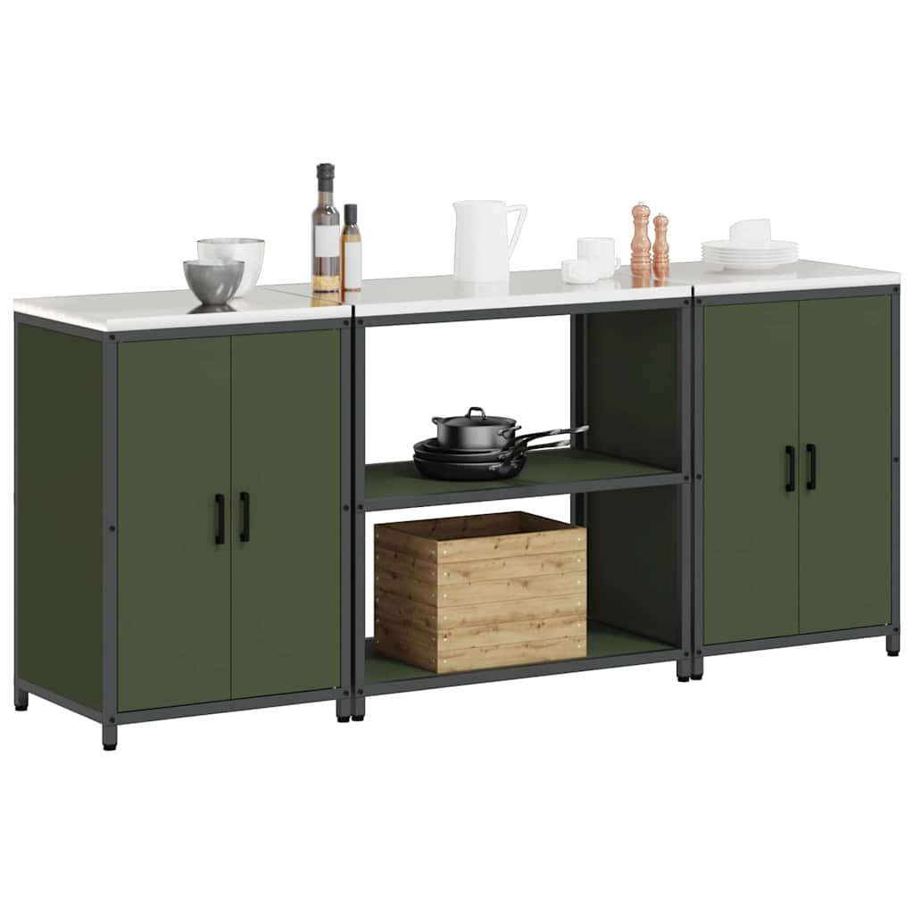 vidaXL Aufbewahrungsset für die Küche mit Regal 3 pcs Olive Grün