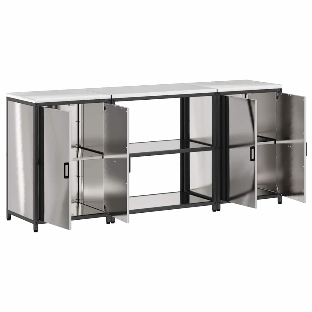 vidaXL Aufbewahrungsset für die Küche mit Regal 3 pcs Silber Edelstahl