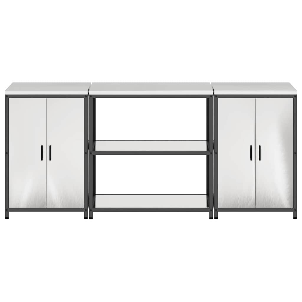 vidaXL Aufbewahrungsset für die Küche mit Regal 3 pcs Silber Edelstahl