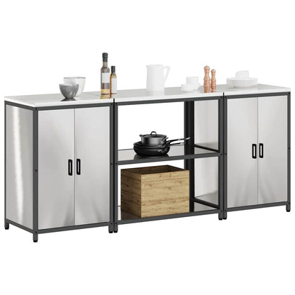 vidaXL Aufbewahrungsset für die Küche mit Regal 3 pcs Silber Edelstahl