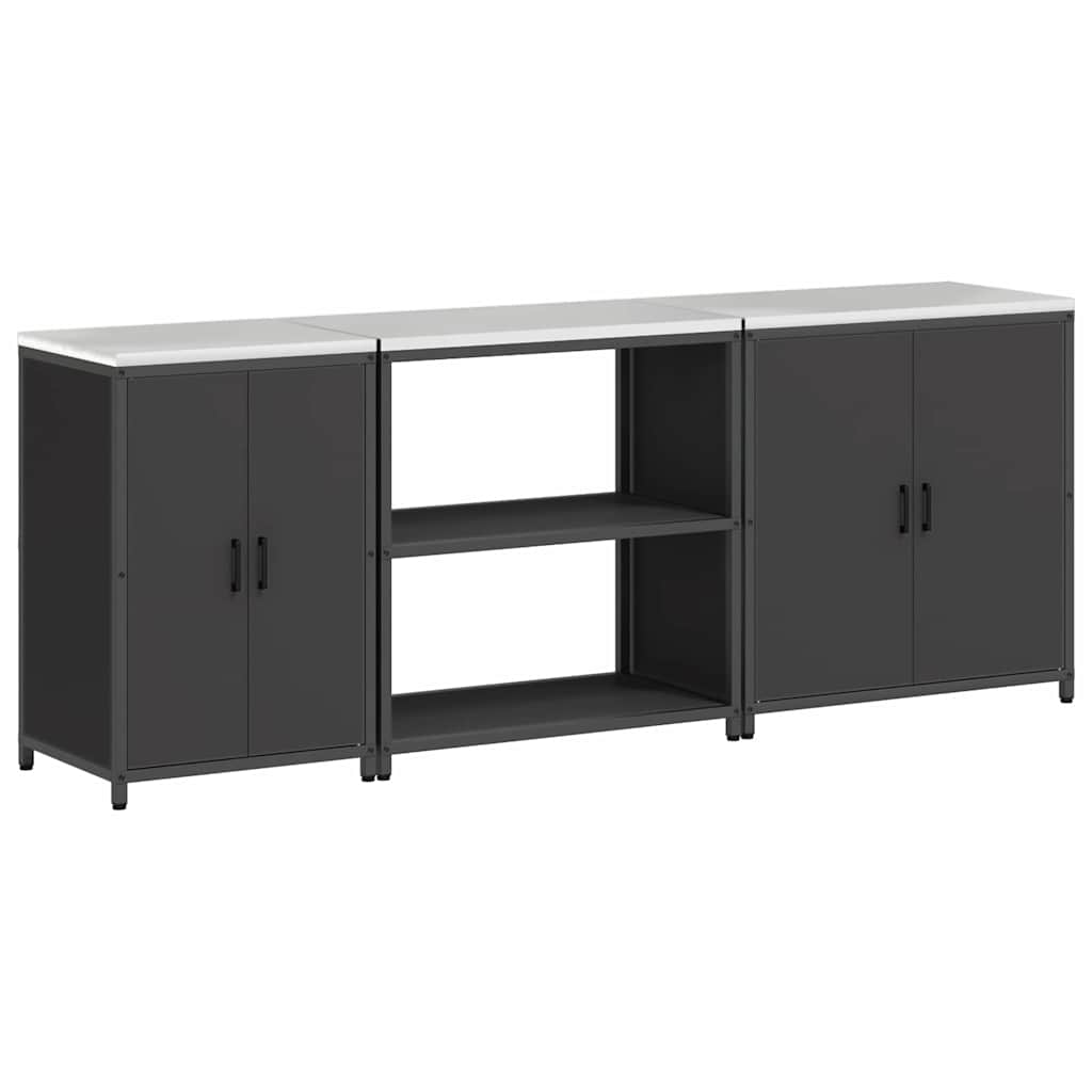 vidaXL Aufbewahrungsset für die Küche mit Regal 3 pcs Schwarz Stahl