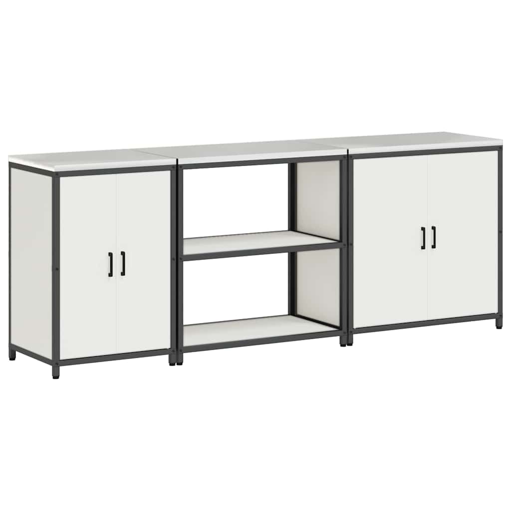 vidaXL Ensemble de rangement de cuisine avec étagère 3 pcs Blanc Acier
