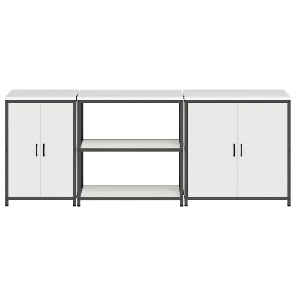 vidaXL Ensemble de rangement de cuisine avec étagère 3 pcs Blanc Acier