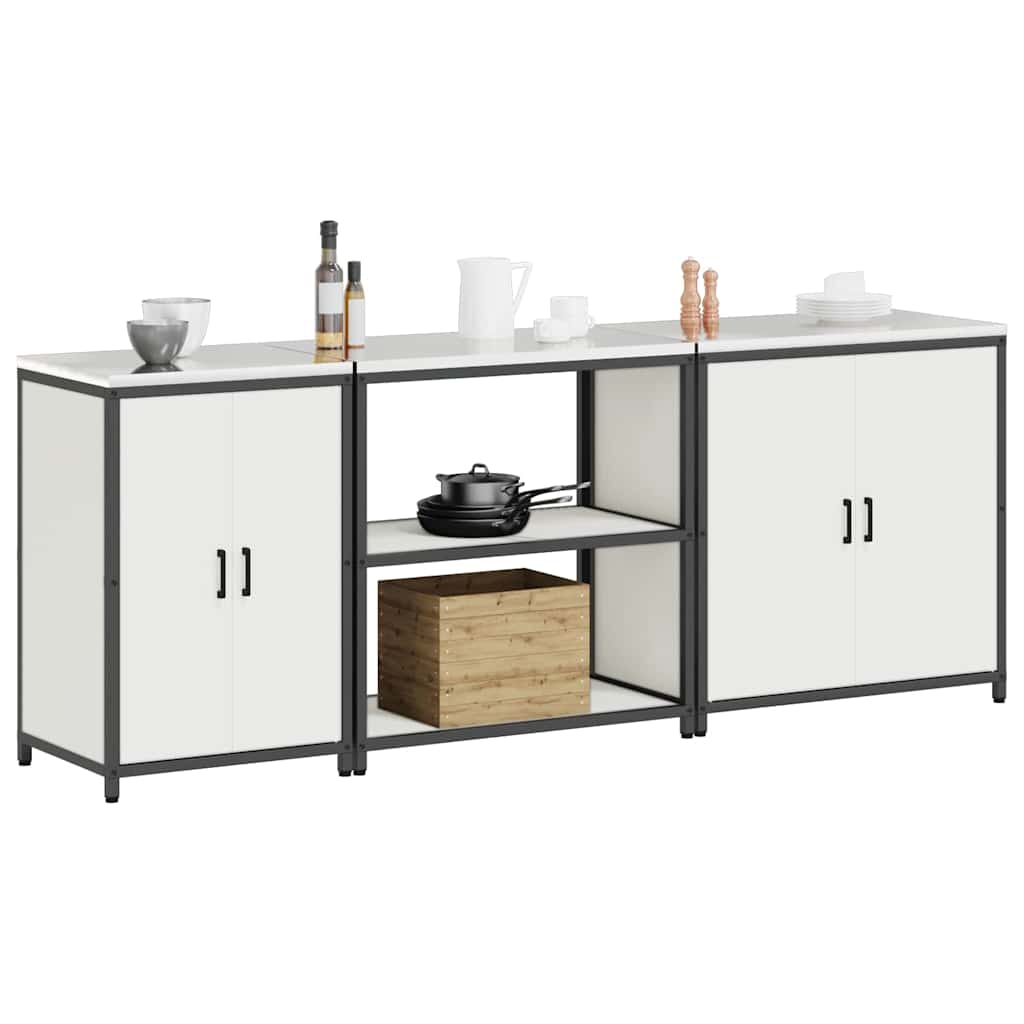 vidaXL Ensemble de rangement de cuisine avec étagère 3 pcs Blanc Acier