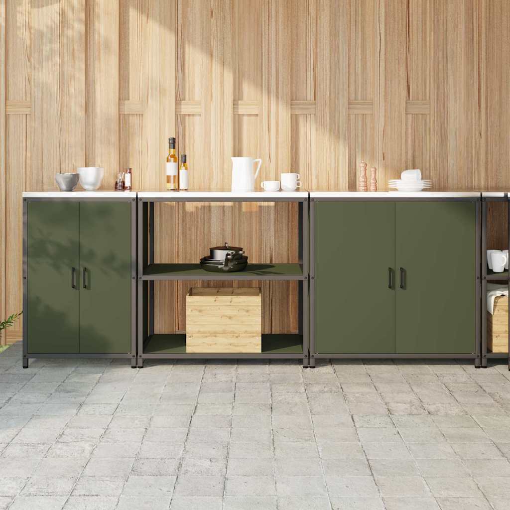 vidaXL Ensemble de rangement de cuisine avec étagère 3 pcs Vert olive Acier