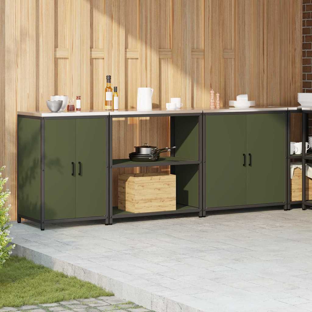 vidaXL Ensemble de rangement de cuisine avec étagère 3 pcs Vert olive Acier