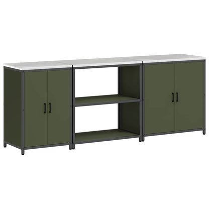 vidaXL Ensemble de rangement de cuisine avec étagère 3 pcs Vert olive Acier