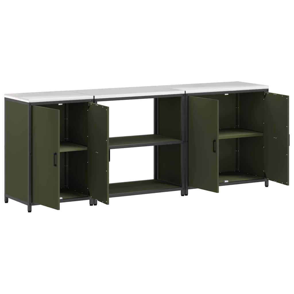 vidaXL Ensemble de rangement de cuisine avec étagère 3 pcs Vert olive Acier