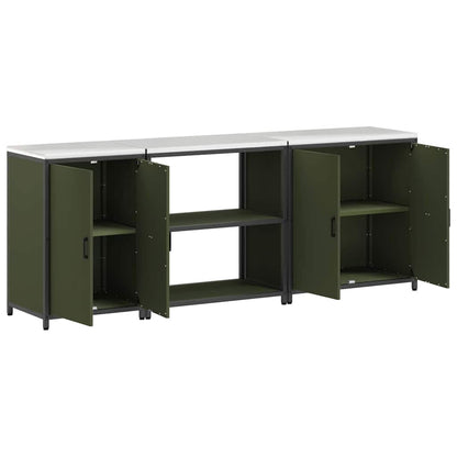 vidaXL Ensemble de rangement de cuisine avec étagère 3 pcs Vert olive Acier