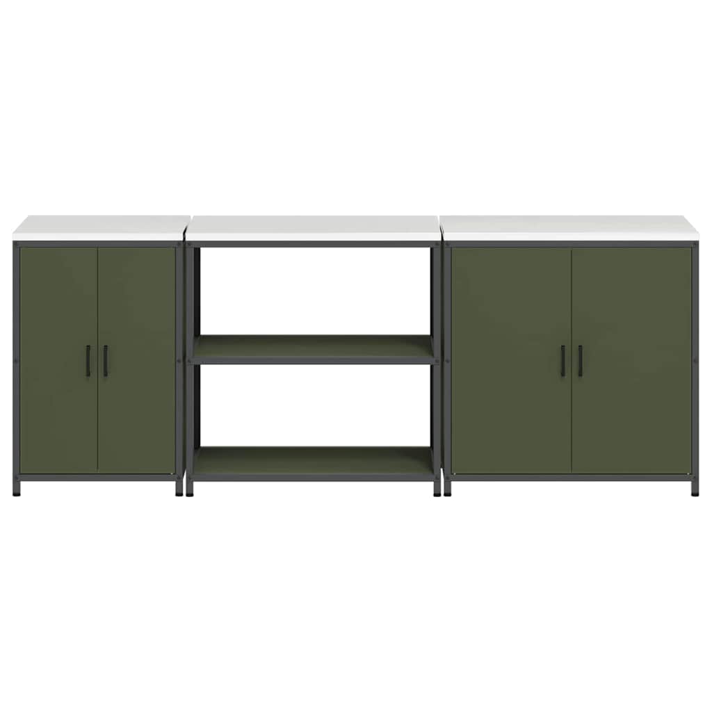 vidaXL Ensemble de rangement de cuisine avec étagère 3 pcs Vert olive Acier