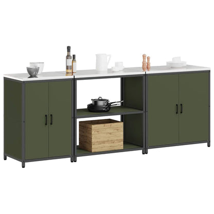 vidaXL Ensemble de rangement de cuisine avec étagère 3 pcs Vert olive Acier