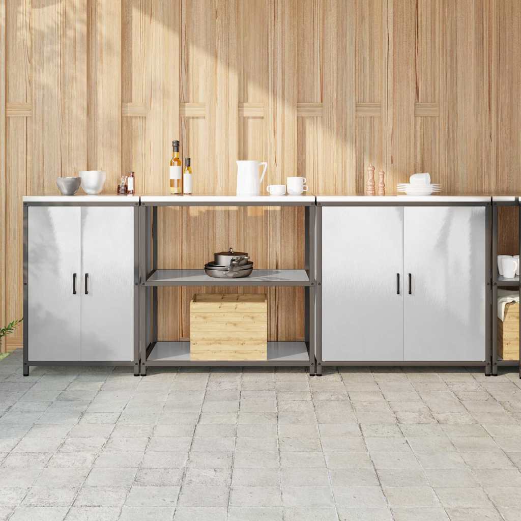 vidaXL Kit de rangement de cuisine avec étagère 3 pcs Argent Acier inoxydable
