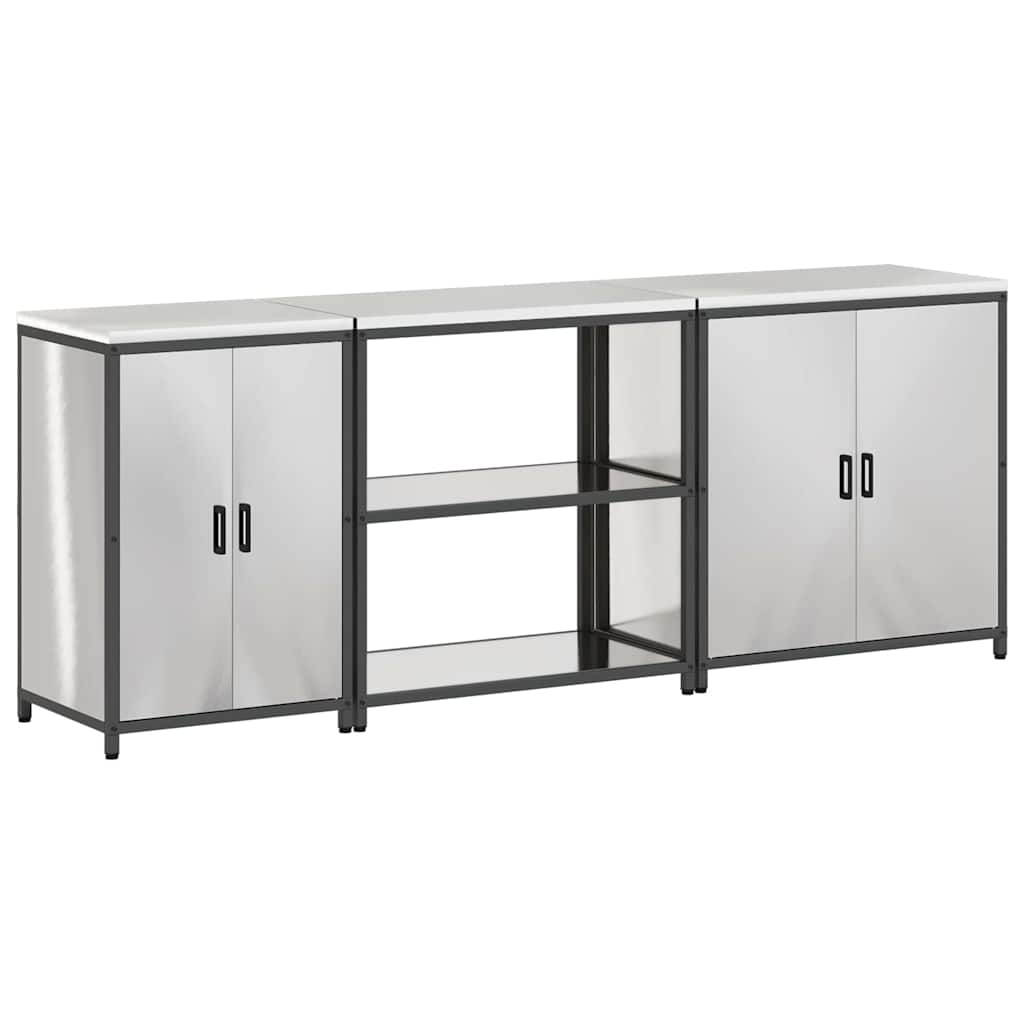 vidaXL Kit de rangement de cuisine avec étagère 3 pcs Argent Acier inoxydable