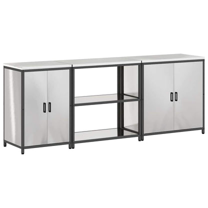 vidaXL Kit de rangement de cuisine avec étagère 3 pcs Argent Acier inoxydable