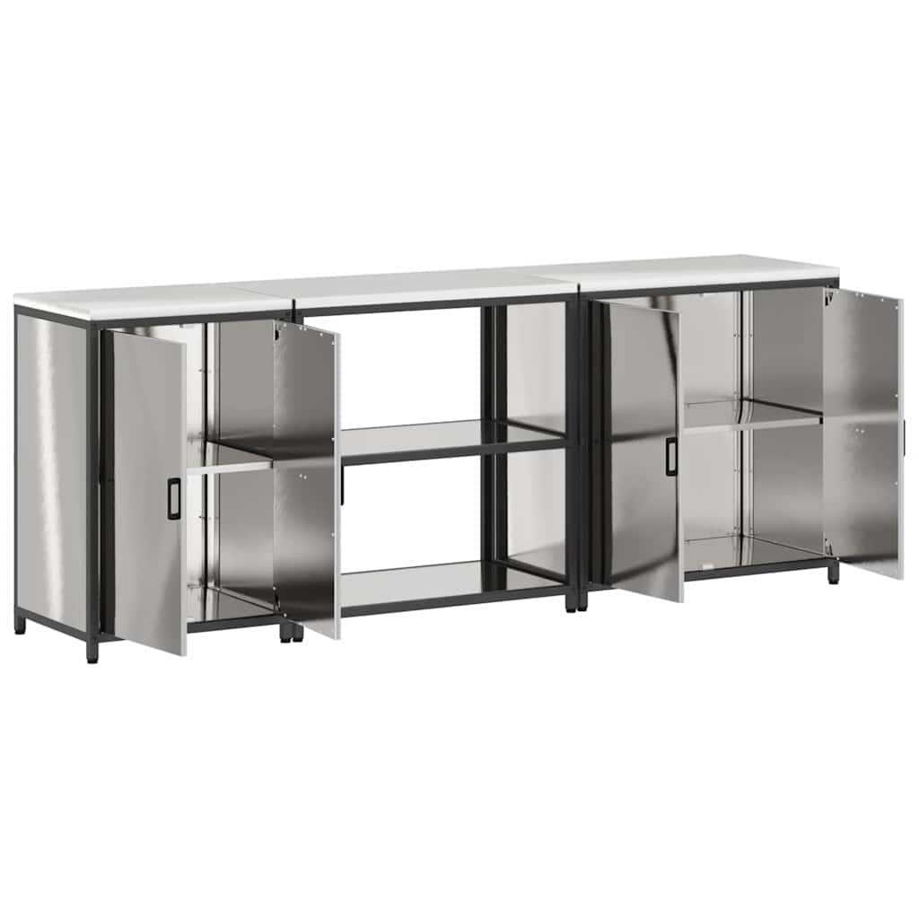 vidaXL Kit de rangement de cuisine avec étagère 3 pcs Argent Acier inoxydable