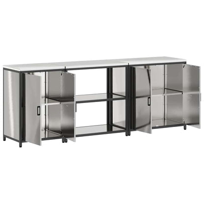 vidaXL Kit de rangement de cuisine avec étagère 3 pcs Argent Acier inoxydable